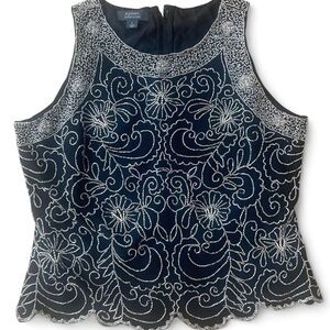 Adrianna Papell Black Embellished Peplum Tank Top